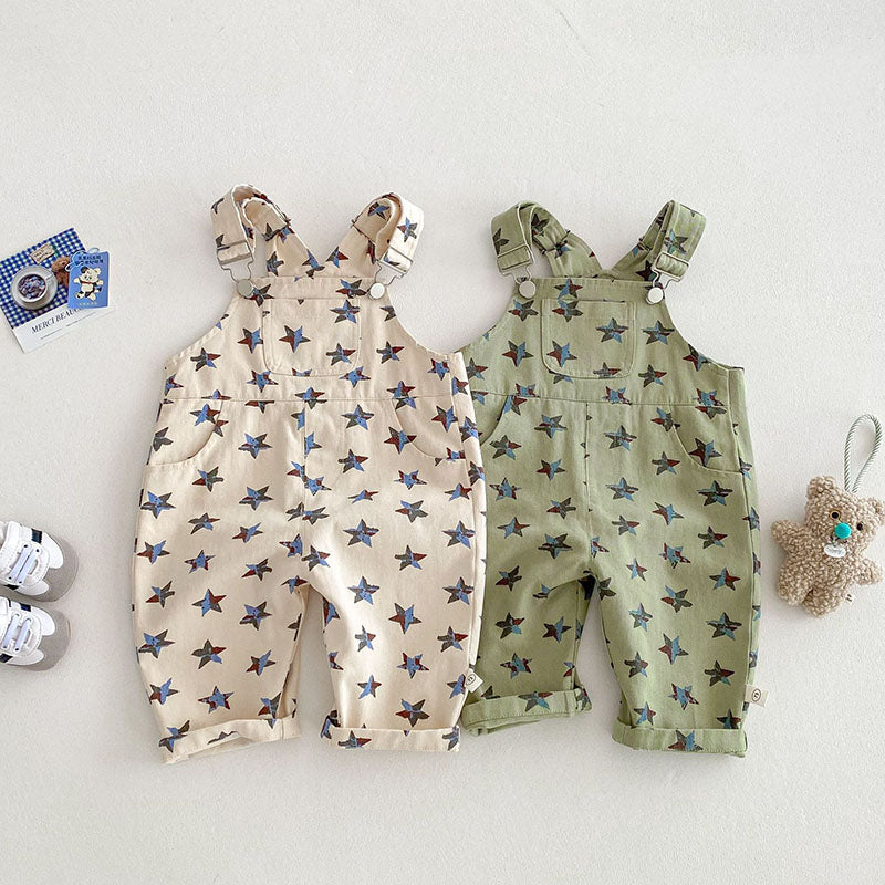 Tuinbroek met Sterren - Sterrenvanger Unisex, Beige/Groen, Katoen, Maat 0-5 Jaar