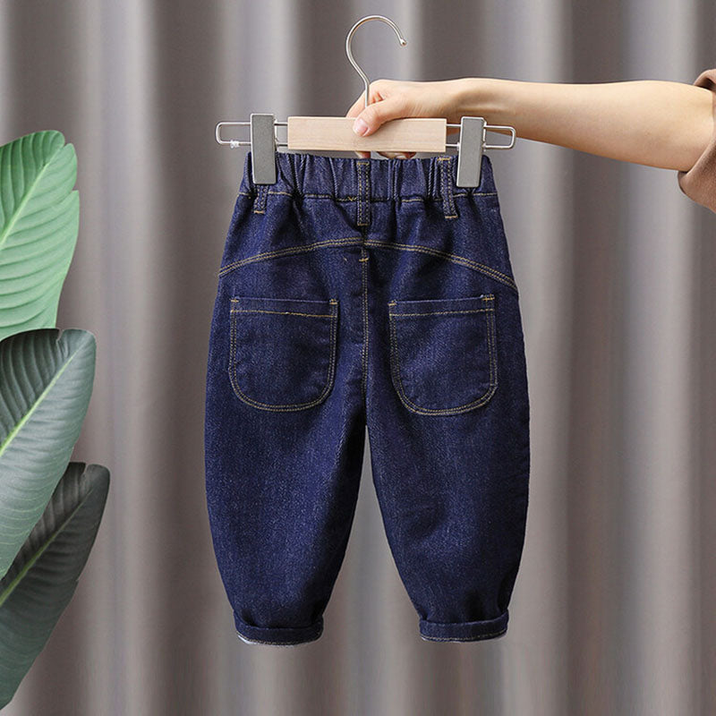 Spijkerbroek met Elastiek Donkerblauwe Wassing - Baby Peuter Kleuter Kinderen, Blauw, Katoen, Denim, Maat 0-7 Jaar