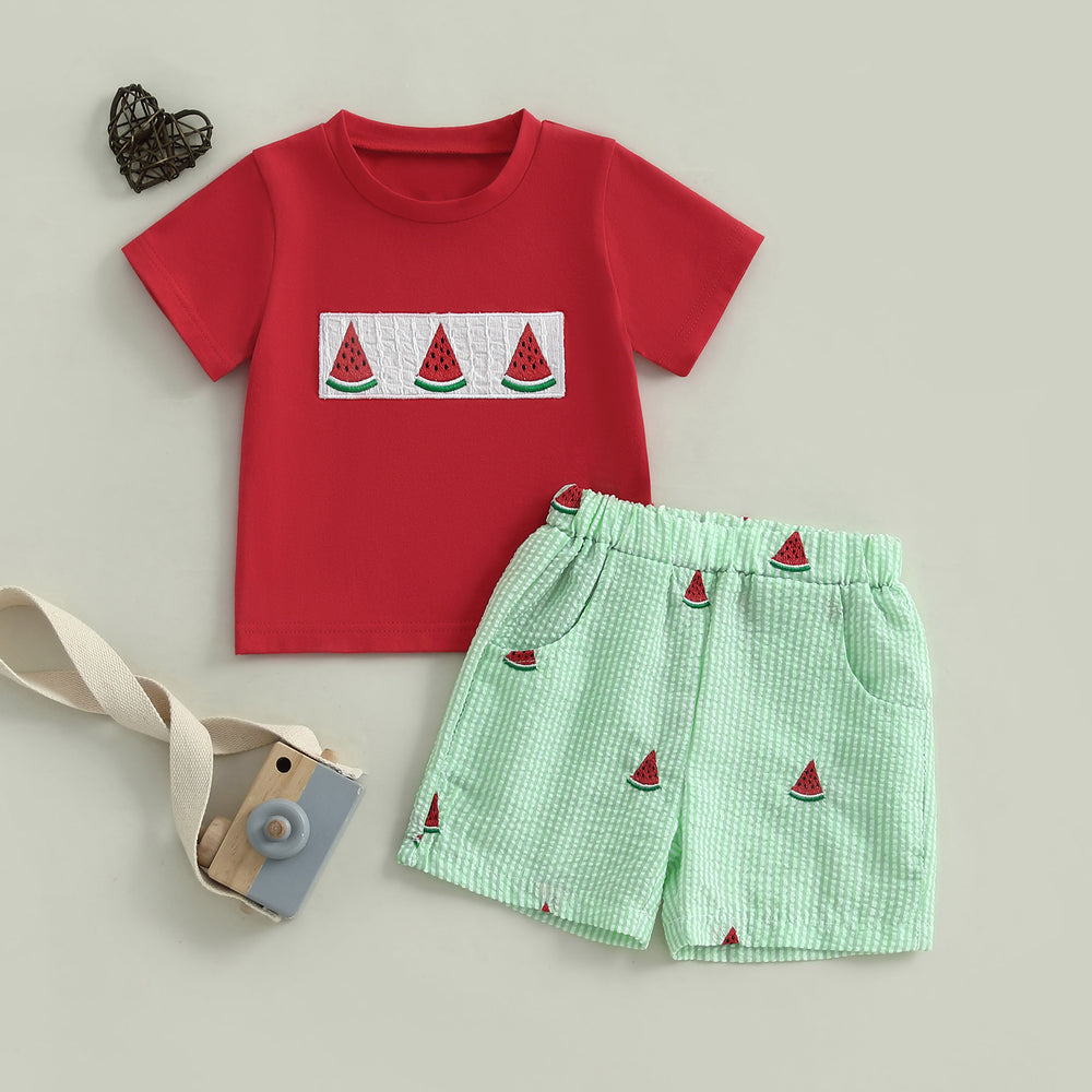 Watermeloen Zomerset Baby & Peuter | Unisex T-shirt & Korte Broek | Fruitprint Outfit 6mnd–4jr | Katoen & Polyester