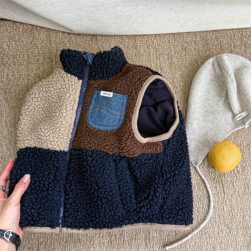 Bodywarmer van Fleece - Cozypocket Gilet Unisex, Blauw/Grijs, Katoen, Maat 0-6 Jaar-More For Mini