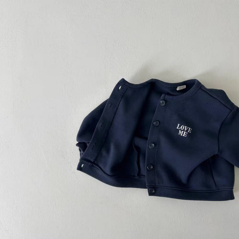 Vest met Love Me borduursel - Tender Meisjes, Blauw/Beige, Katoen, Maat 0-6 Jaar-More For Mini