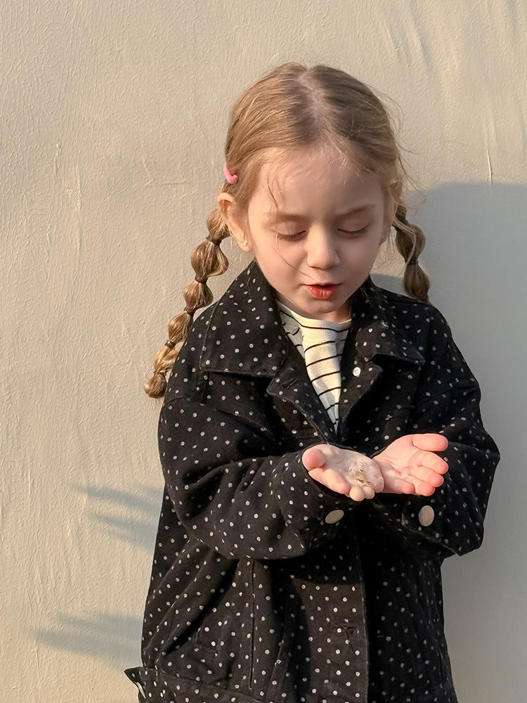 Spijkerjas met stippen – LittleTrend Meisjes, Zwart, Katoen,  Maat 1-8 Jaar