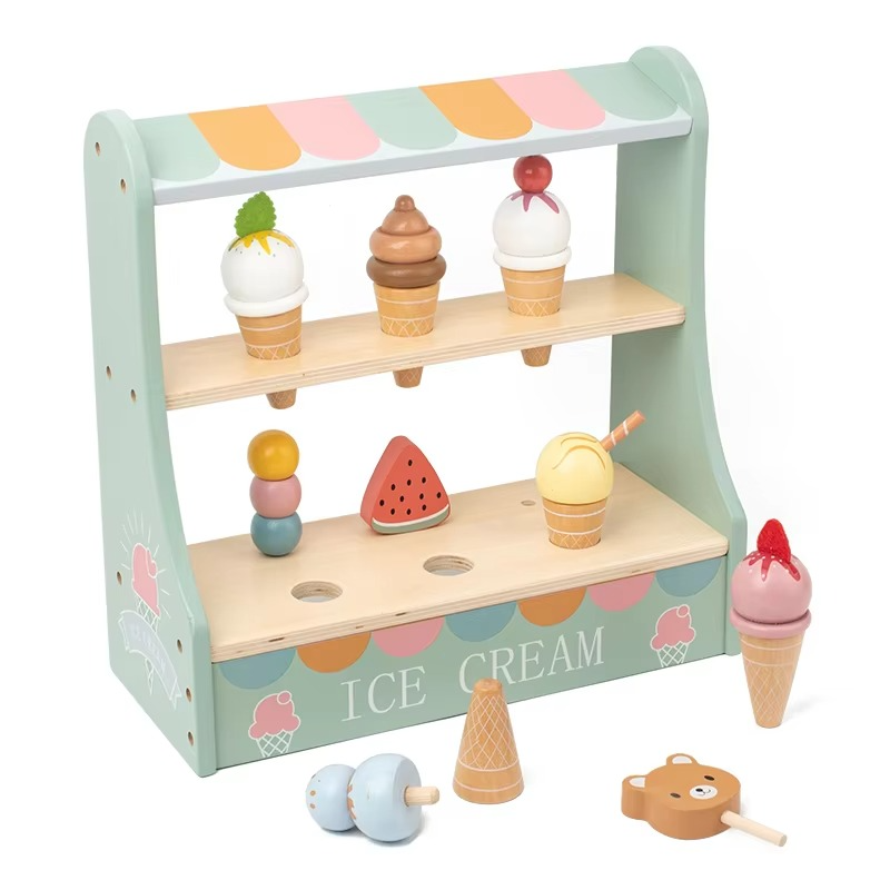 Playvero Count & Scoop Ice Bar – Educatieve Houten IJsjes Speelset met Geld en Rollenspel