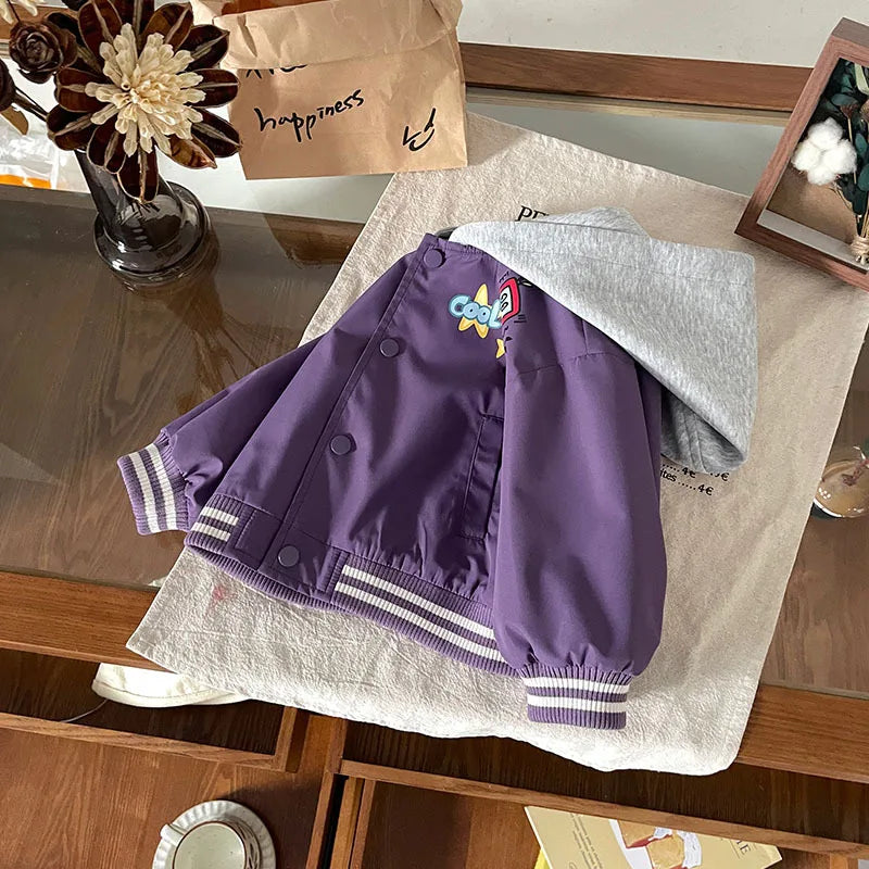 Jongens Herfstjas met Capuchon – Comfortabel, Cartoon Design & Warm