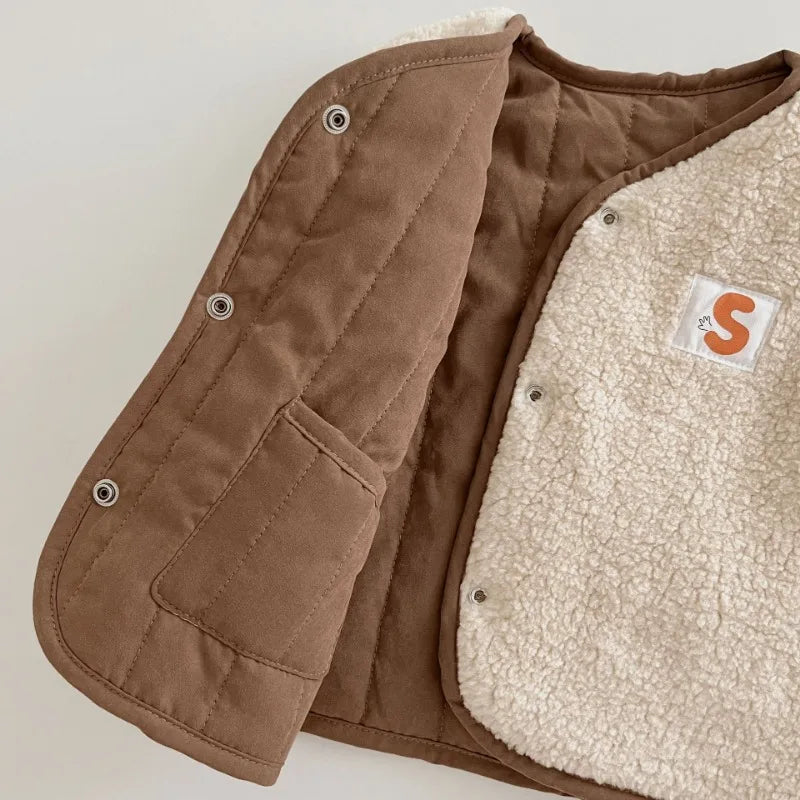 Bodywarmer met Wol - Gaborone Unisex, Roze/Bruin/Beige, Katoen, Maat 0-6 Jaar-More For Mini