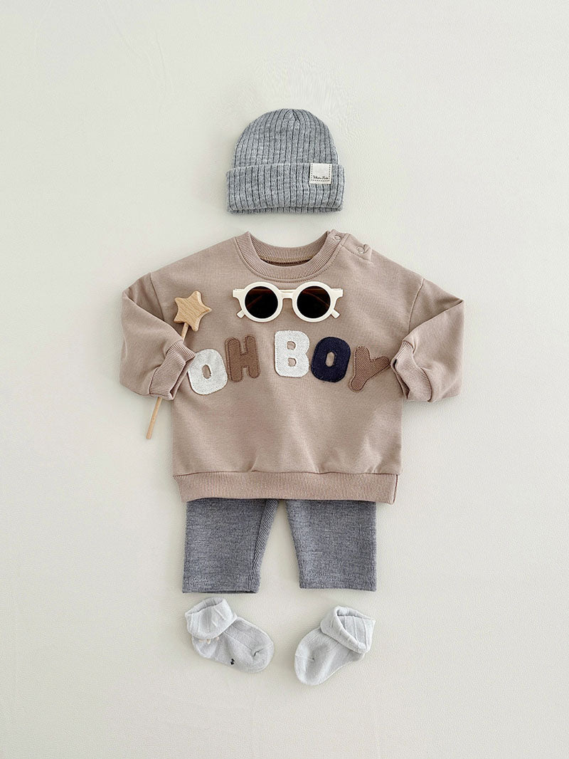 Kledingset Legging met Trui - LittleNomad Jongens, Beige/Bruin/Groen, Katoen, Maat 0-3 Jaar