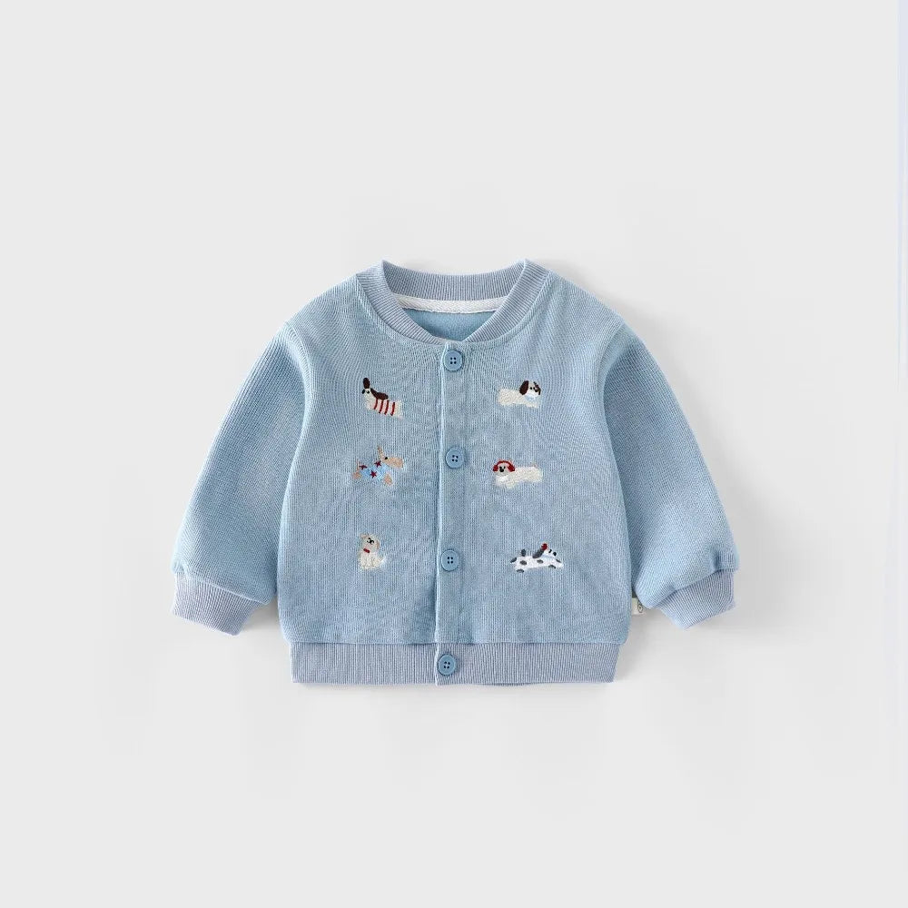 Trendy Baby & Peuter Baseball Jas – Herfst, Honden Borduursels & Comfortabel