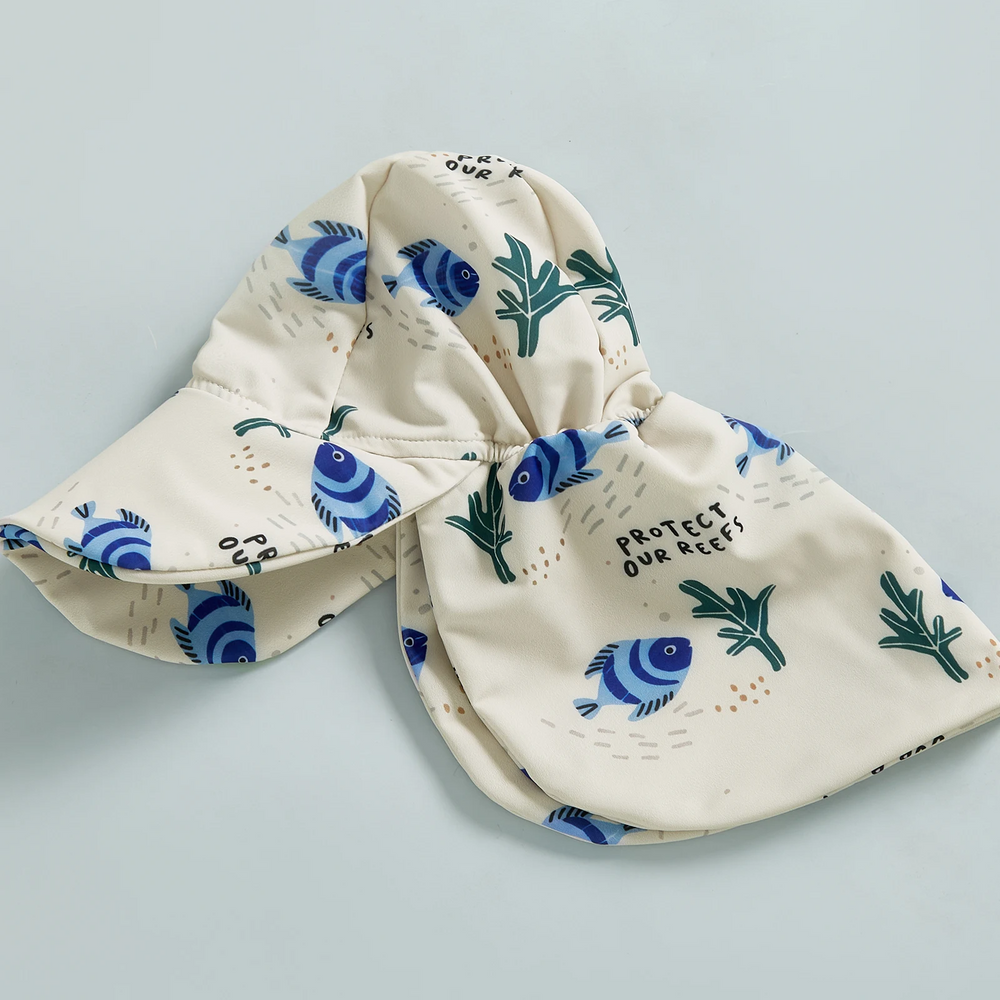 OceanGuard Zwemromper Set Baby & Peuter | Lange Mouwen & Zonnehoed | UV-Bescherming | Vissen & Schildpadden | 0-3 Jaar