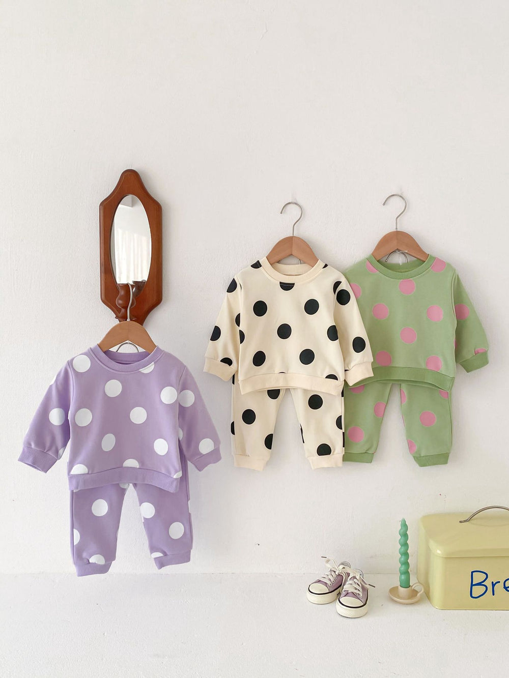 Joggingpak met Stippen - DottyDays Meisjes, Paars/Beige/Groen, Katoen, Maat 0-4 Jaar