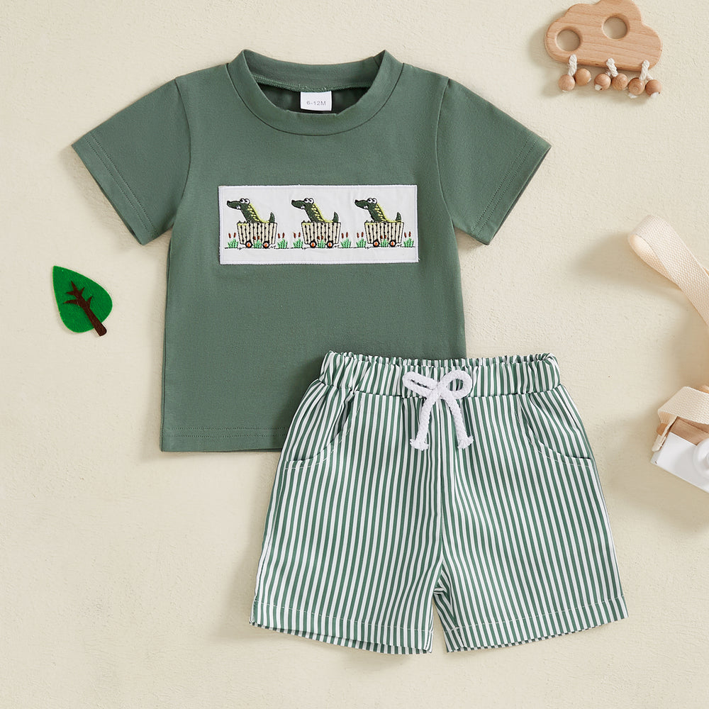AdventurePrint Zomerset Baby & Peuter | Unisex T-shirt & Gestreepte Short | Zomeroutfit 0-4 Jaar | Katoen & Polyester