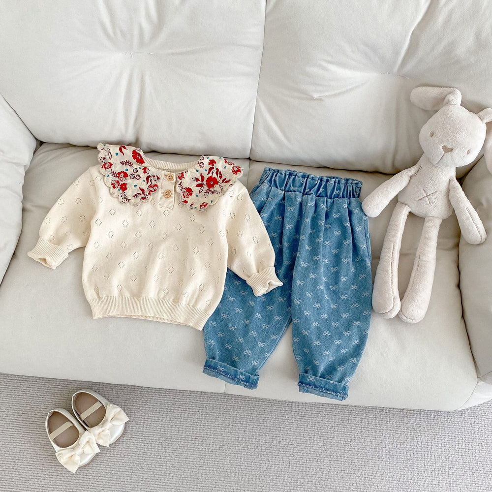 Spijkerbroek met Strikjes - Blossom Meisjes, Blauw, Katoen, Denim, 0-3 Jaar