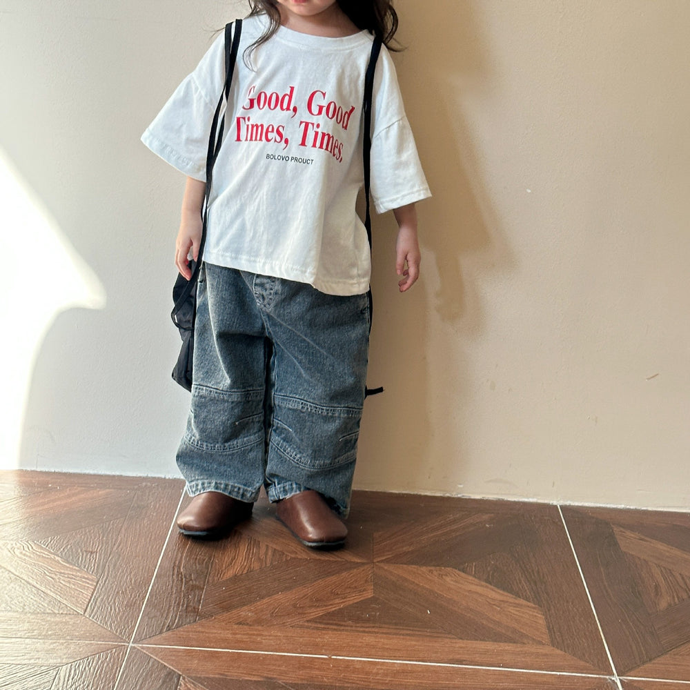 T-shirt met Good Times print – Lumi & Loom Unisex, Bruin/Wit, Katoen, Maat 0-8 Jaar