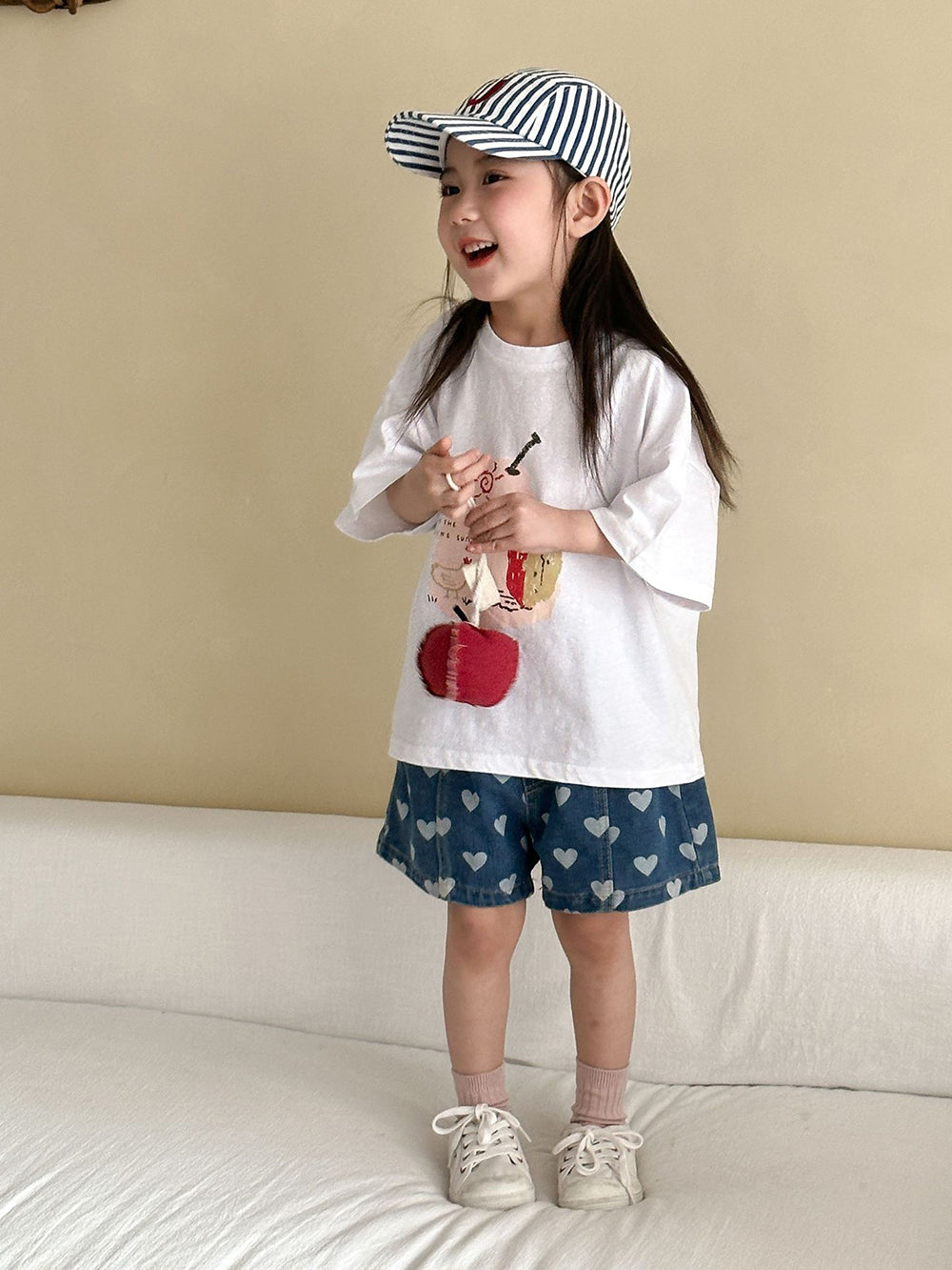 Korte Spijkerbroek met Hartjes - Liva Denim Shorts Baby Peuter Kleuter Kinderen, Lichtblauw/Donkerblauw, Katoen, Maat 0-8 Jaar