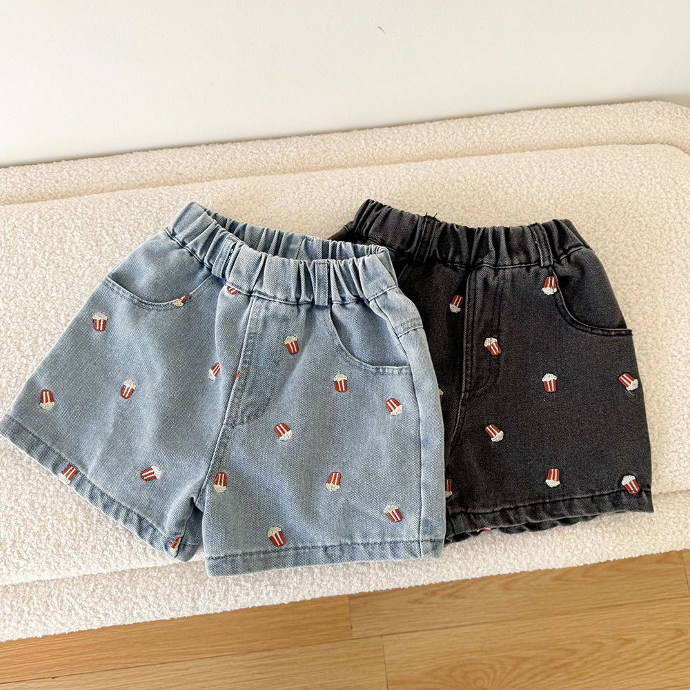 Korte Broek met Popcorn - Baby, Peuter, Kleuter, Kinderen - Blauw/Zwart, Katoen, Maat 0-8 Jaar