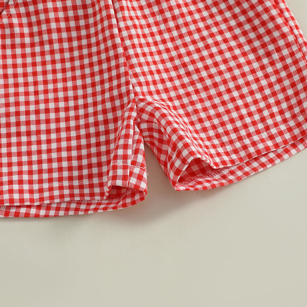 Checkered Truck Zomerset Jongens | T-shirt met Auto's & Ruitjes Short | 6mnd–4jr | Katoen & Polyester | Blauw & Rood