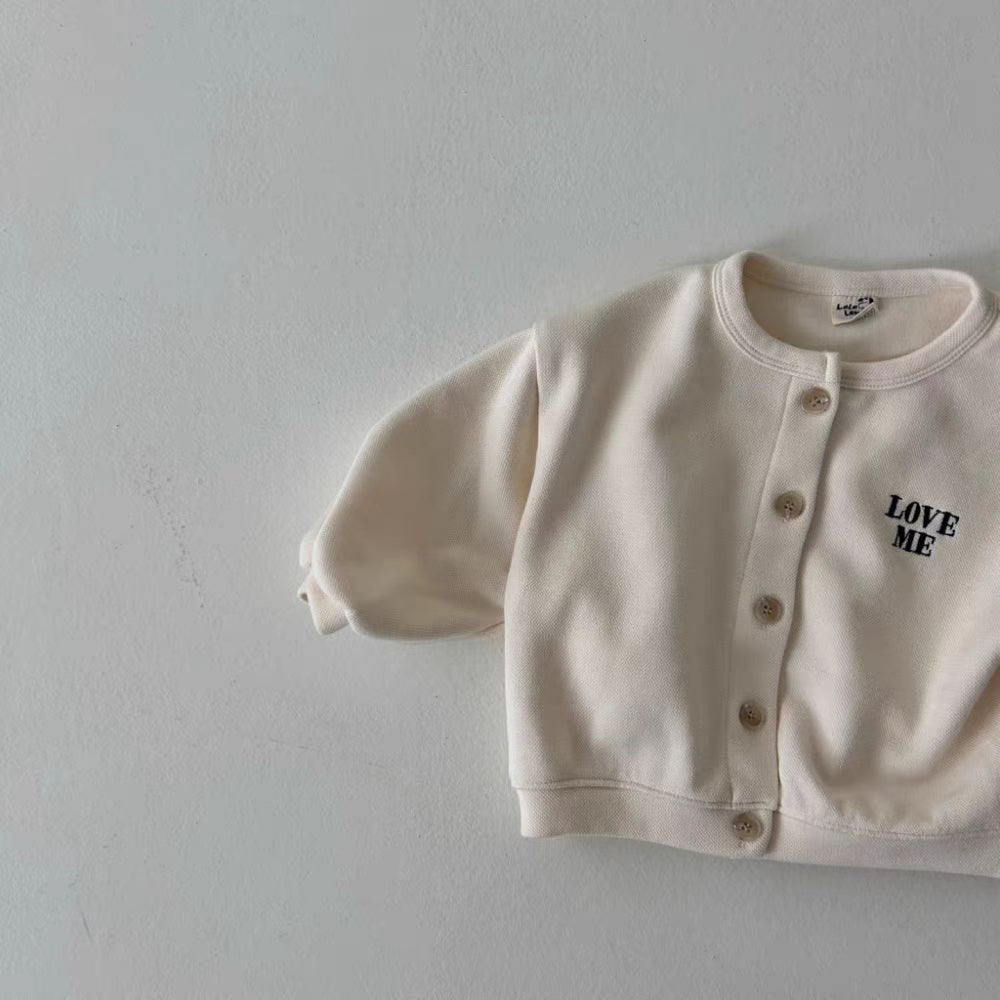 Vest met Love Me borduursel - Tender Meisjes, Blauw/Beige, Katoen, Maat 0-6 Jaar-More For Mini