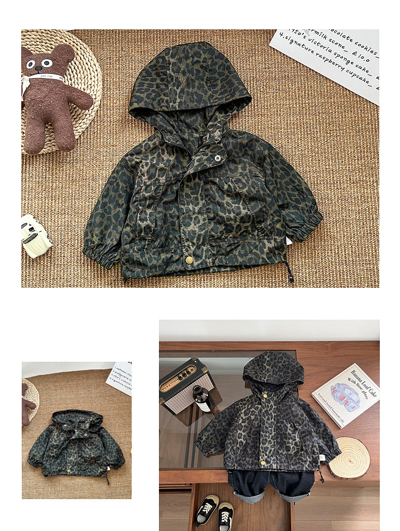 Windjas met Luipaard print en Capuchon - Savanna Meisjes, Bruin/Zwart, Polyester, Maat 0-5 Jaar-More For Mini