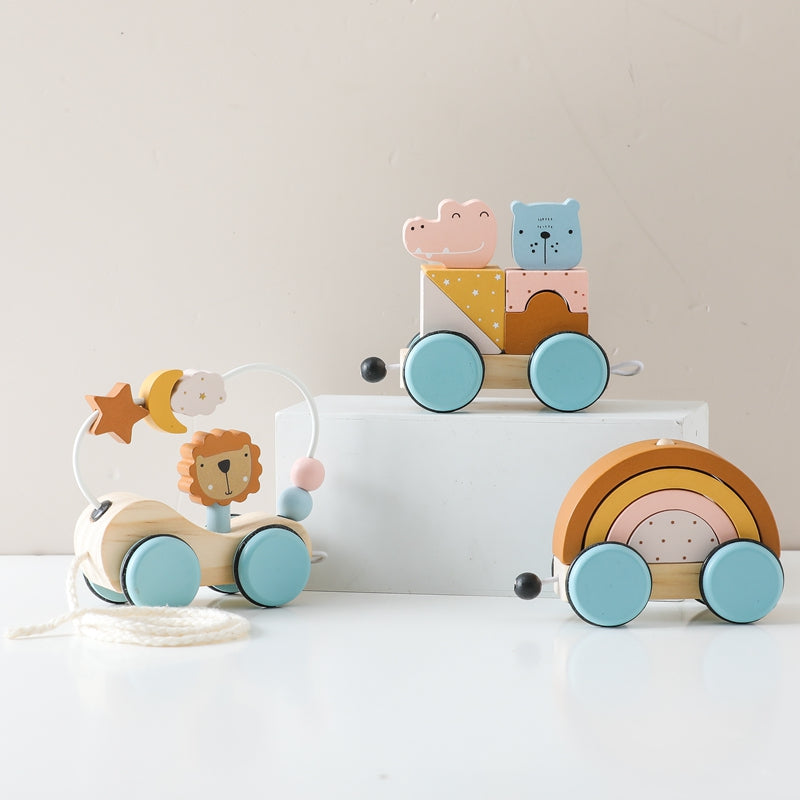 Houten Treintje met Dieren & Regenboog – Koppelbaar Speelgoedtrein voor Peuters, Duurzaam Hout, +1 Jaar