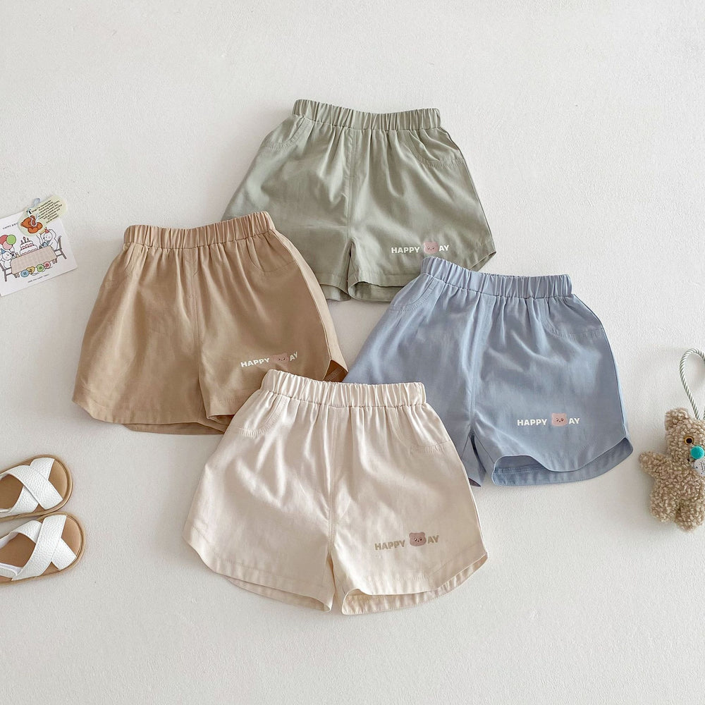 Korte Broek met Beer - Lino Shorts Unisex, Bruin/Groen/Beige/Blauw, Katoen, Maat 0-5 Jaar