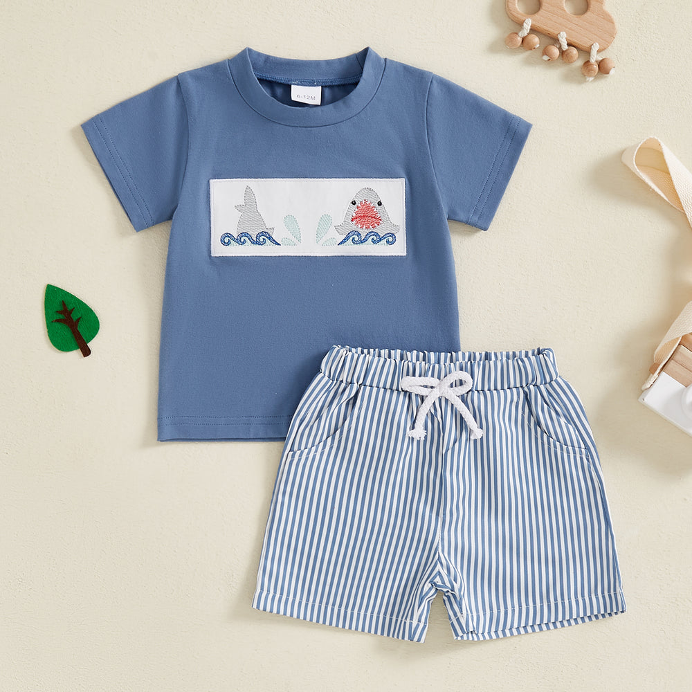 AdventurePrint Zomerset Baby & Peuter | Unisex T-shirt & Gestreepte Short | Zomeroutfit 0-4 Jaar | Katoen & Polyester