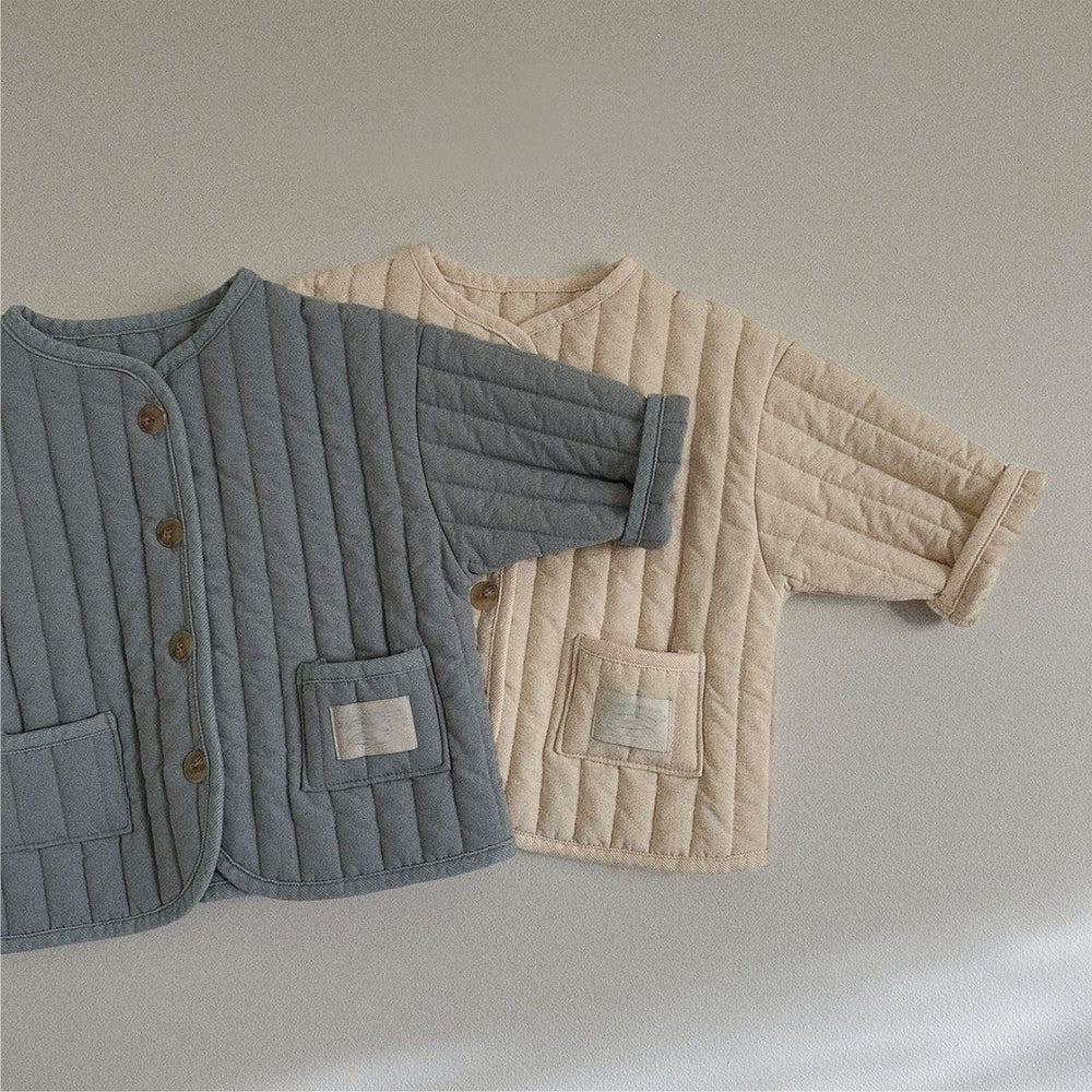 Gewatteerd Jasje - Mila & Finn Unisex, Blauw/Beige, Katoen, Maat 0-3 jaar