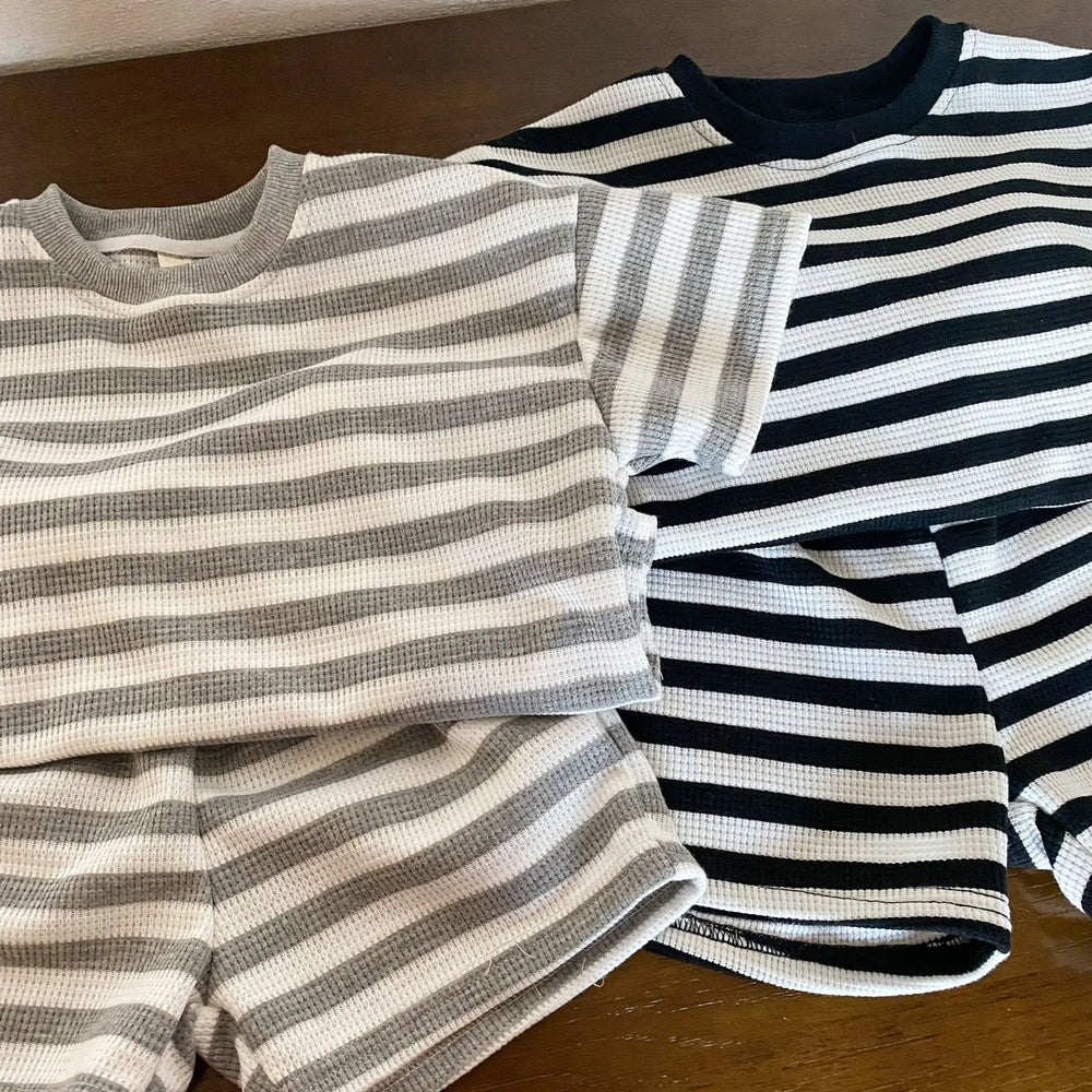 T-shirt en Short Zomerset - StripePlay Unisex, Zwart/Grijs, Katoen, Maat 0-8 Jaar