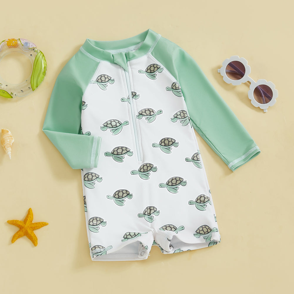 TurtlySafe Zwemromper Baby & Peuter | Lange Mouwen | UV-Bescherming | Schildpad, Palm of Boot Print | 3m-3jr