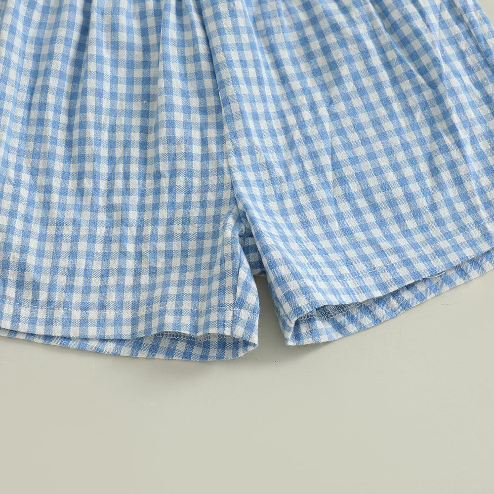 CrabbyCool Zomerset Baby & Peuter | T-shirt met Krabjes & Ruitjes Short | Katoen & Polyester | 6mnd–4jr | Wit & Blauw