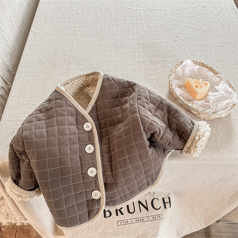 TeddySoft Gewatteerd Babyjasje Unisex | Winterjas 1–6 Jaar | Warme Katoenen Jas met Knoopsluiting & Ruitpatroon