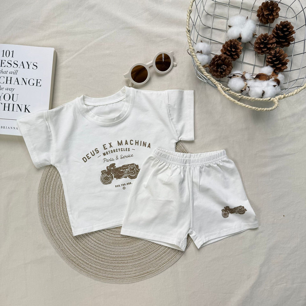 Rider Deux Babyset – 2-delig Zomersetje met Vintage Motorprint |Katoen | Maat 0–3 Jaar