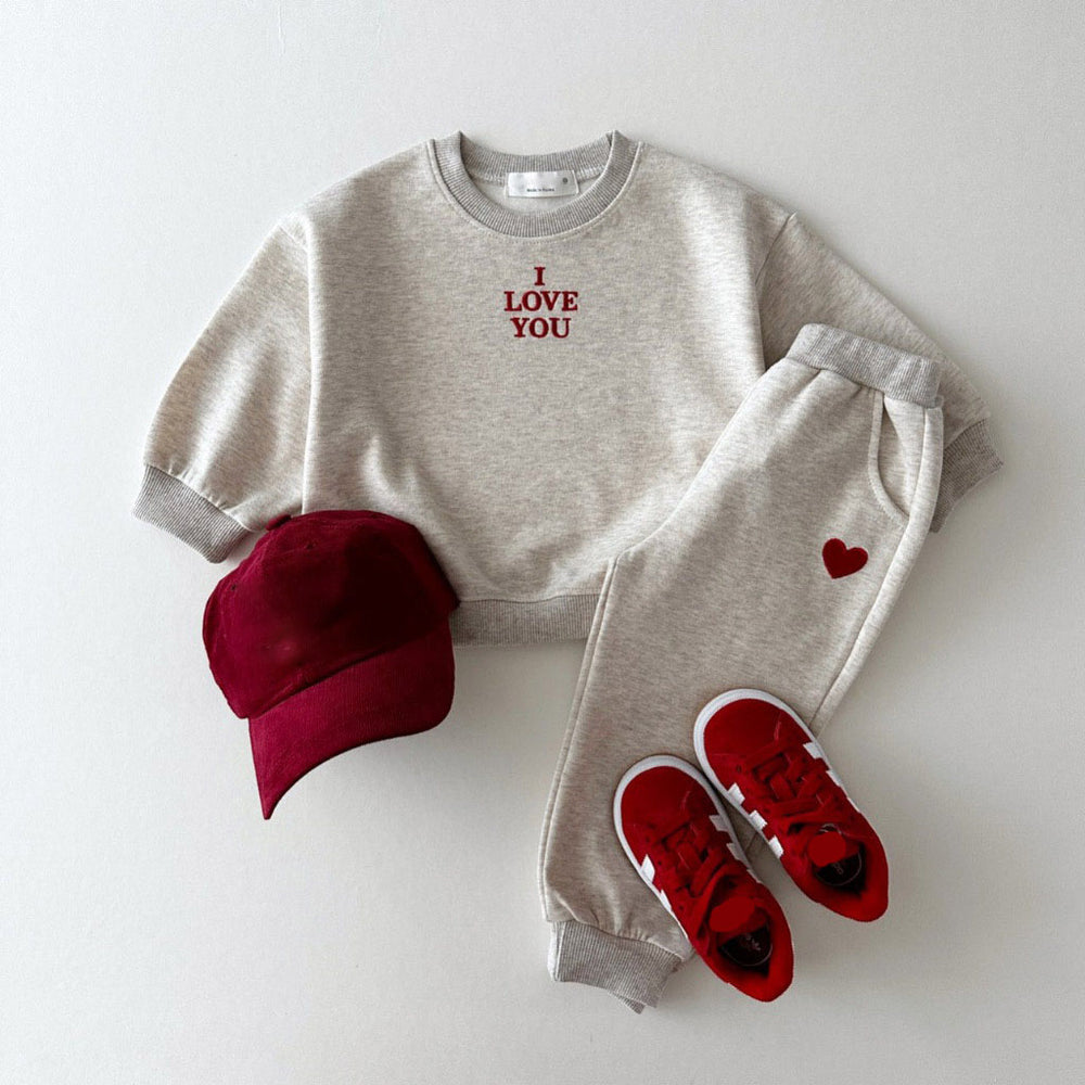 Joggingpak I Love You - Baby Peuter Kleuter Kinderen, Beige/Groen/Grijs/Blauw, Katoen, Maat 0-6 Jaar
