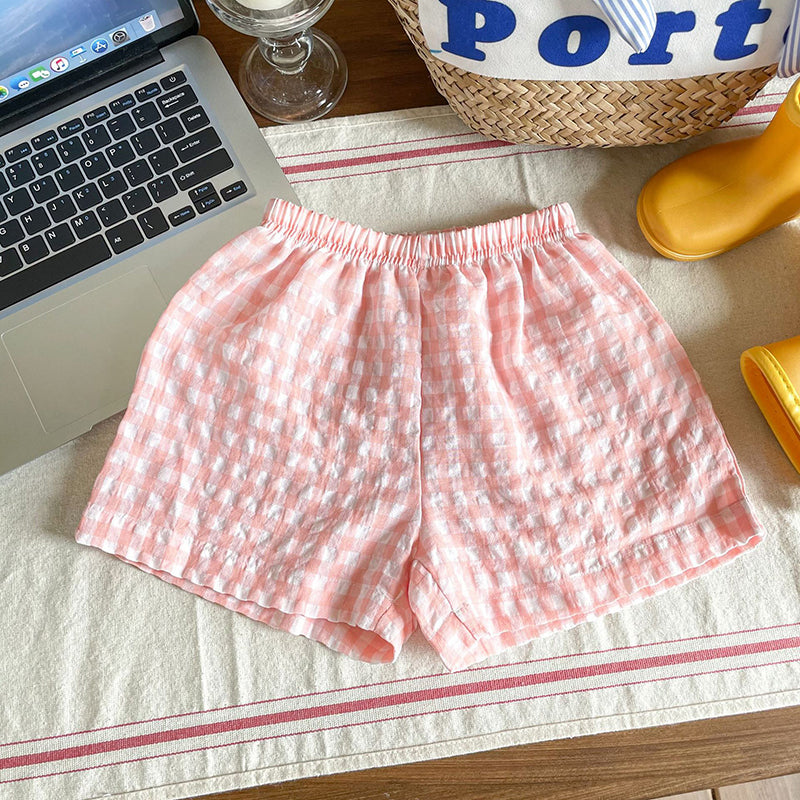Geblokte Korte Broek - Gigi Peuter Kleuter Kinderen, Groen/Zwart/Geel/Rood/Roze/Blauw, Katoen, Maat 1-7 Jaar