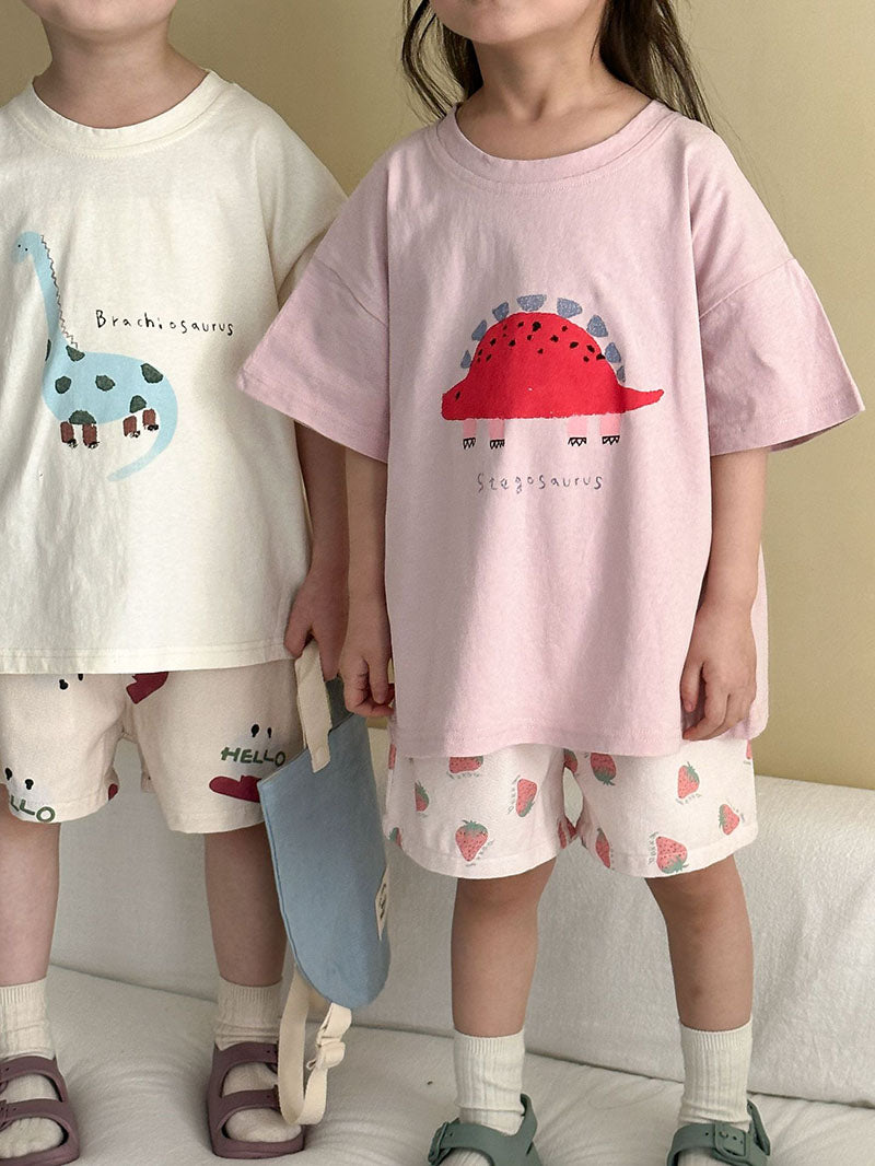 T-shirt met Dinoprint - Baby Peuter Kleuter Kinderen, Groen/Grijs/Beige/Roze, Katoen, Maat 0-8 Jaar
