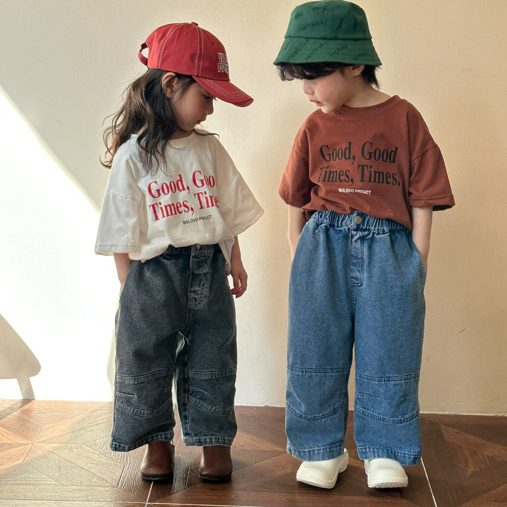 T-shirt met Good Times print – Lumi & Loom Unisex, Bruin/Wit, Katoen, Maat 0-8 Jaar