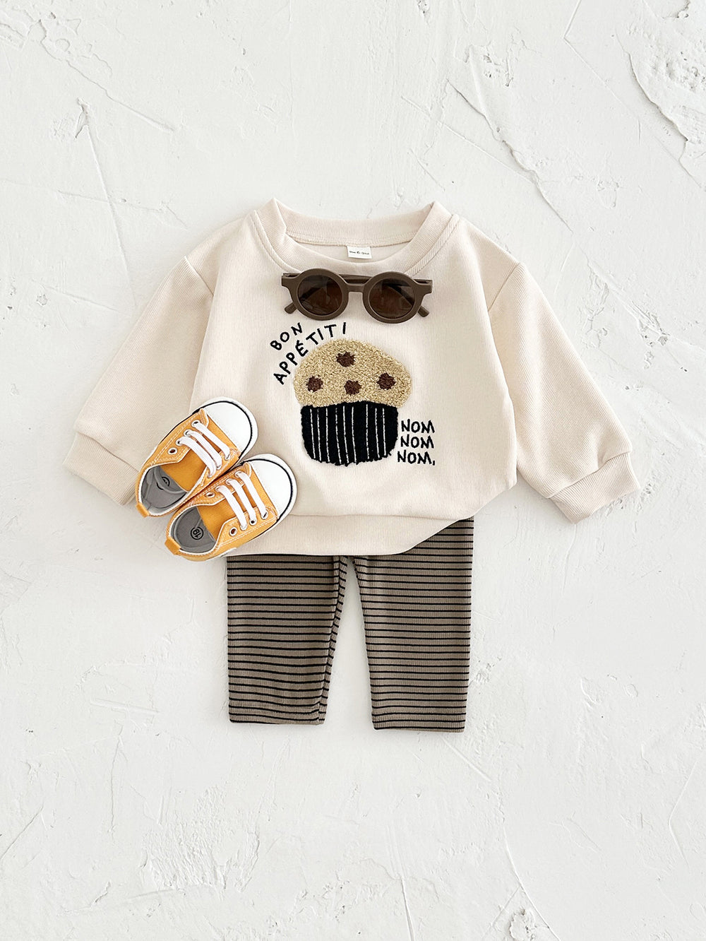 Kledingset Legging met Sweater Muffin - Nom Nom Unisex, Beige, Katoen, Maat 0-3 Jaar
