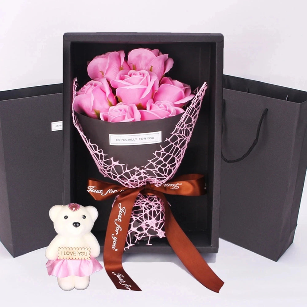 BloomCherish Zeeprozen Boeket met Beer – Luxe Cadeaubox voor Valentijn & Moederdag