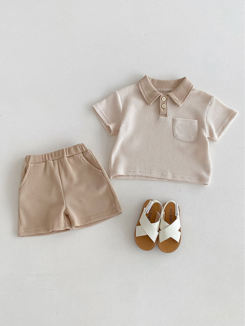 Luca Polo Babyset – Zomerse Ribstof Outfit met Polokraag – Uniseks | Maat 0–3 jaar | Maison Minimi