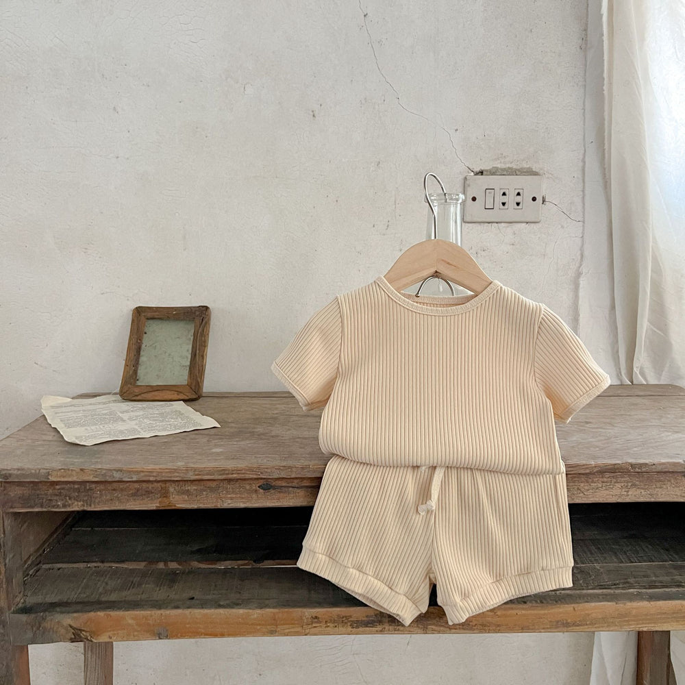 Unisex Zomerset Baby – 2-delig Rib Katoen T-shirt & Short | Nilo & Nox (0–3 Jaar