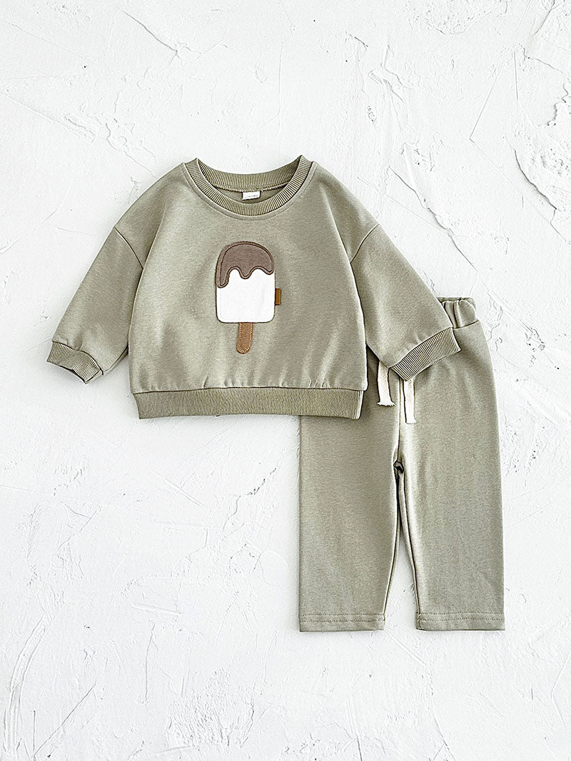 Joggingpak met Ijsprint - ChocoChill Set Meisjes, Groen/Beige/Wit/Bruin, Katoen, 0-4 Jaar