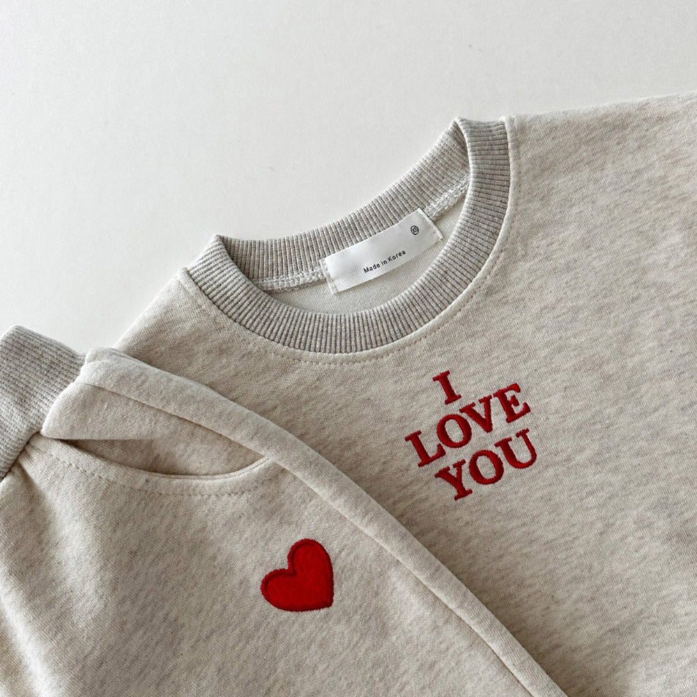 Joggingpak I Love You - Baby Peuter Kleuter Kinderen, Beige/Groen/Grijs/Blauw, Katoen, Maat 0-6 Jaar