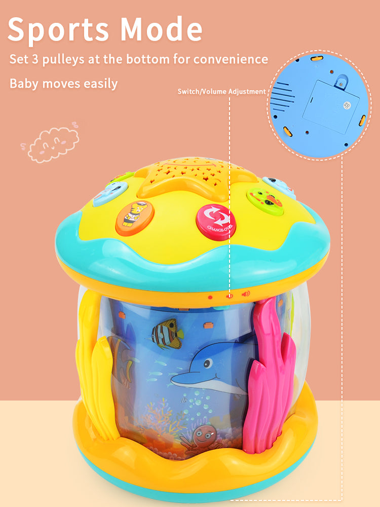 Montessori Tummy Tijd Projector – Oceaan Wereld Projectie, Zintuiglijke Stimulatie, BPA-vrij, Draagbaar, Kalmerende Muziek & Natuurgeluiden-More For Mini