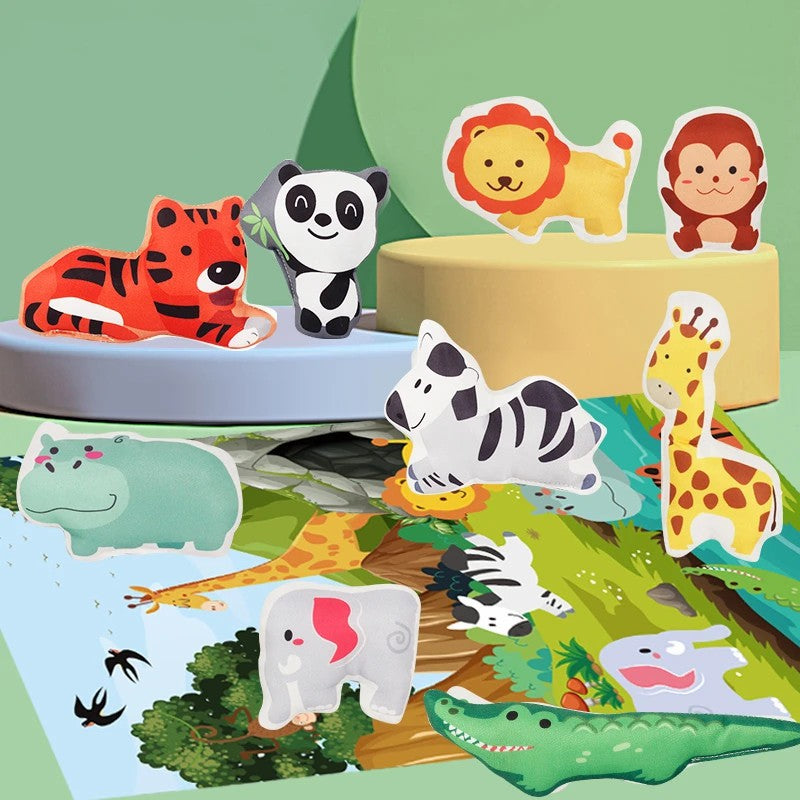 Jungle Avontuur Speelset – Zachte Stoffen Dieren & Opvouwbare Speelmat, Educatief Peuterspeelgoed (0-4 Jaar)