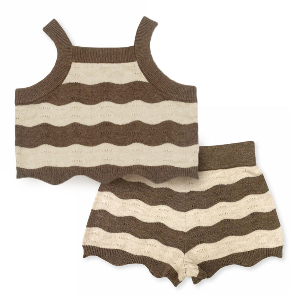 Terra Mini Coco Wave Baby Zomersetje – Top + Short – Natuurlijke Kleuren – Gebreide Katoenmix – 0-2 Jaar – Uniseks Zomeroutfit