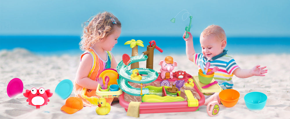 AquaFun PlayPark Waterspeeltafel – Educatief Waterspeelgoed met Fontein, Glijbaan & Dieren | Voor Binnen & Buiten | Leeftijd 2–6 Jaar