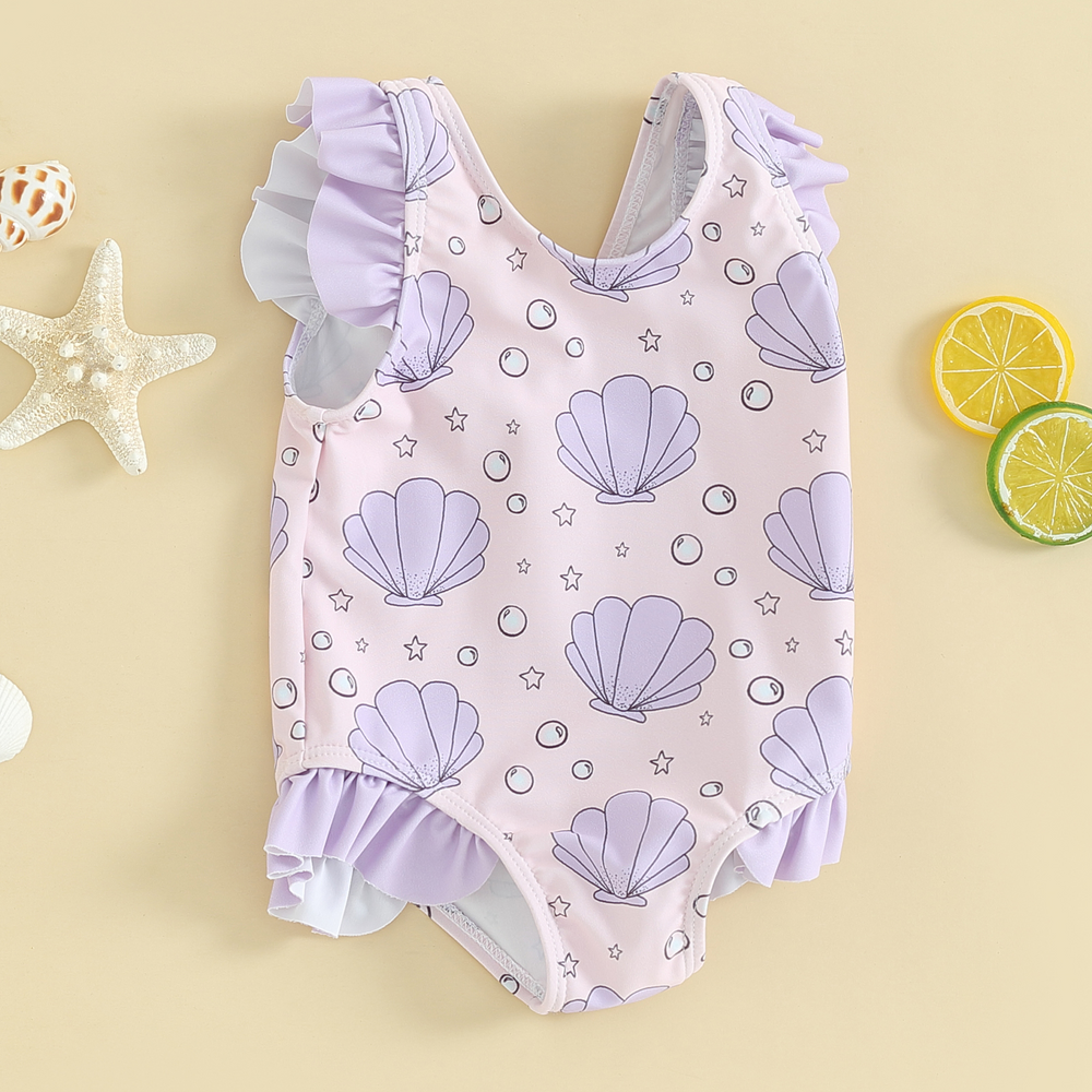 SeashellDreams Badpak Meisjes | Schelpenprint & Ruches | Zacht & Rekbaar | 0-3 Jaar | Zwembad & Strand