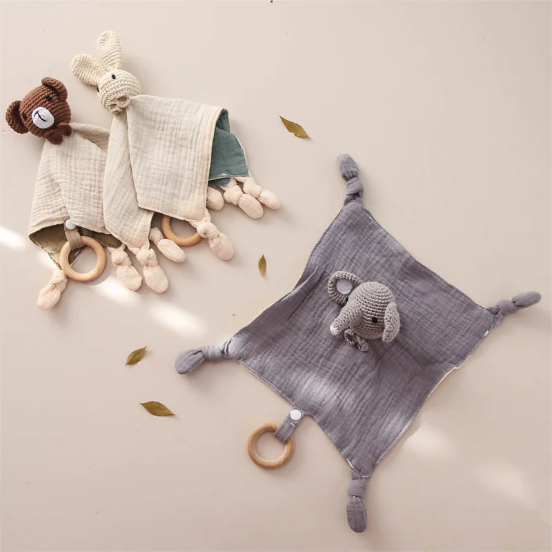 Knuffeldoekje voor Baby met Houten Bijtring en Rammelaar - 100% Katoen | Ideaal voor Doorkomende Tandjes & Comfort