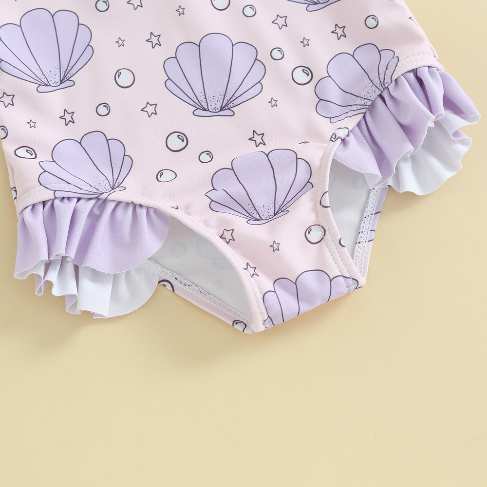 SeashellDreams Badpak Meisjes | Schelpenprint & Ruches | Zacht & Rekbaar | 0-3 Jaar | Zwembad & Strand