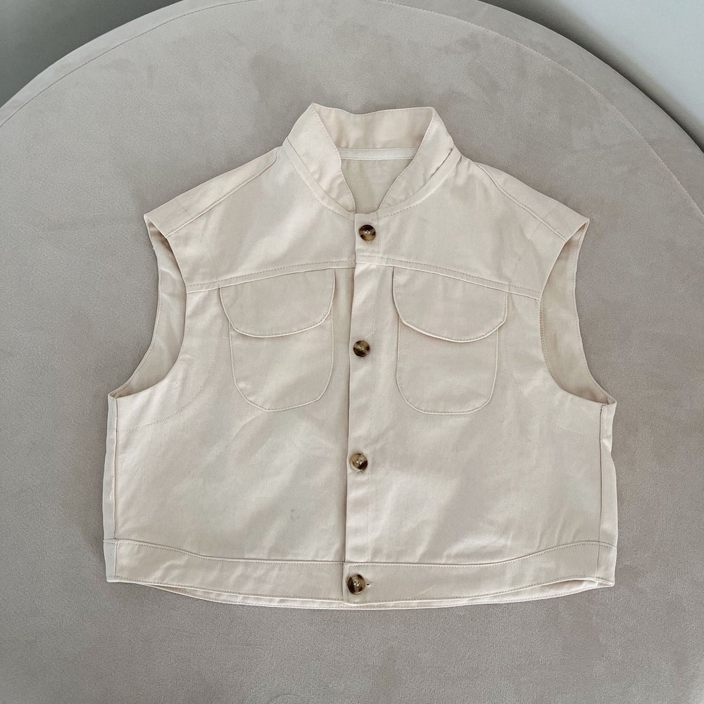 Gilet met Knoopsluiting - Explorer Unisex, Beige/Bruin, Katoen, 0-8 Jaar