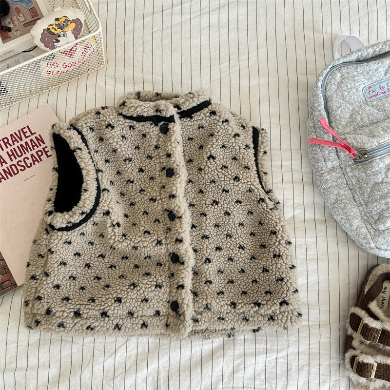 Sherpa Bodywarmer - CuddleNest Meisjes, Beige/Grijs, Katoen, Maat 0-6 Jaar-More For Mini