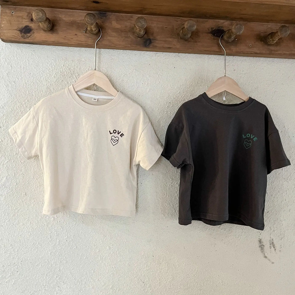 Oversized T-shirt – CozyLove Unisex, Grijs/Beige, Katoen, Maat 0-8 jaar